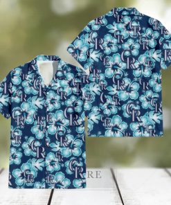 Colorado Rockies Dark Turquoise Hibiscus Navy Background 3D Hawaiian Shirt