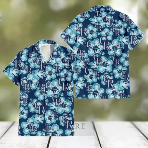 Colorado Rockies Dark Turquoise Hibiscus Navy Background 3D Hawaiian Shirt