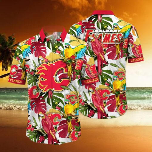 Colorful Aloha NHL Calgary Flames Hawaiian Shirt Birds And Palm Leaves Beach Lovers Gift hawaiian shirt