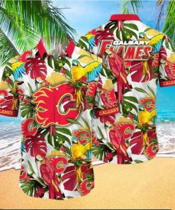 Colorful Aloha NHL Calgary Flames Hawaiian Shirt Birds And Palm Leaves Beach Lovers Gift hawaiian shirt