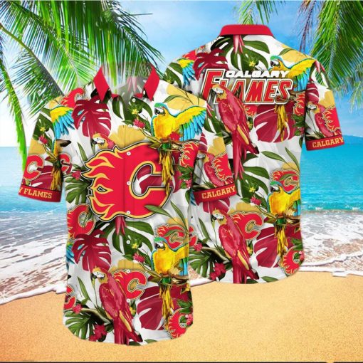 Colorful Aloha NHL Calgary Flames Hawaiian Shirt Birds And Palm Leaves Beach Lovers Gift hawaiian shirt