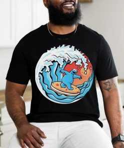 Cookie Monster surfing a great wave logo shirt