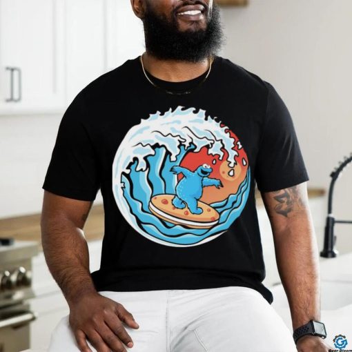 Cookie Monster surfing a great wave logo shirt