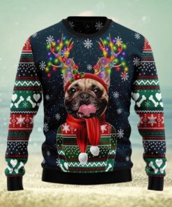 Cool French Bulldog Christmas Light Ugly Christmas Sweater