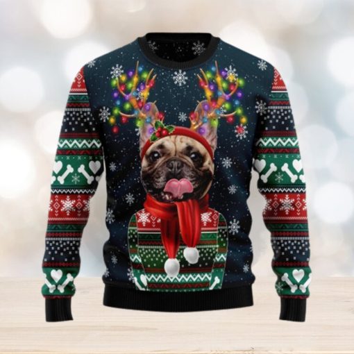 Cool French Bulldog Christmas Light Ugly Christmas Sweater