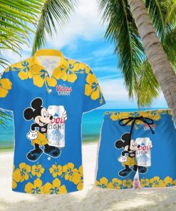 Coors Light Beer Mickey Mouse Hibicus Flower Gift Hawaiian Set Shirt