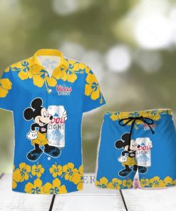 Coors Light Beer Mickey Mouse Hibicus Flower Gift Hawaiian Set Shirt