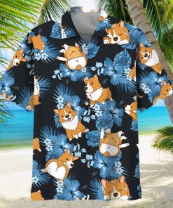 Corgi Dog Blue Floral Hawaiian Shirt