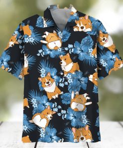 Corgi Dog Blue Floral Hawaiian Shirt