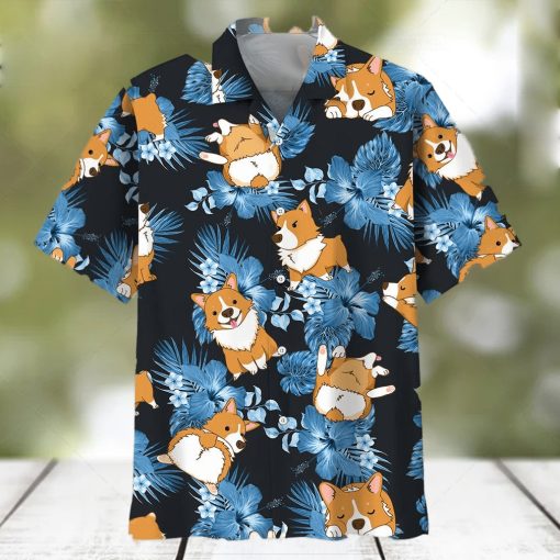 Corgi Dog Blue Floral Hawaiian Shirt