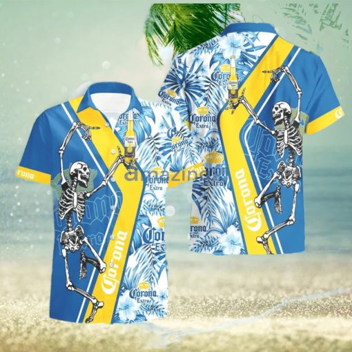 Corona Extra Beer Skeleton Dancing Happy Hawaiian Shirt And Shorts Halloween Gift Summer Gift