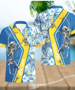 Corona Extra Beer Skeleton Dancing Happy Hawaiian Shirt And Shorts Halloween Gift Summer Gift