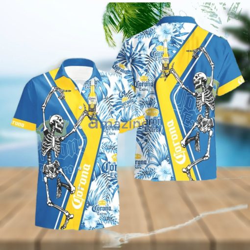 Corona Extra Beer Skeleton Dancing Happy Hawaiian Shirt And Shorts Halloween Gift Summer Gift