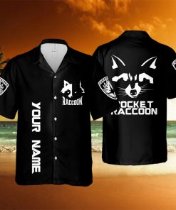 Custom_Name_RockCustom Name Rocket Raccoon Guardian Of The Galaxy Black And White Marvel Hawaian Hawaiian Aloha Shirt