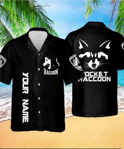 Custom_Name_RockCustom Name Rocket Raccoon Guardian Of The Galaxy Black And White Marvel Hawaian Hawaiian Aloha Shirt