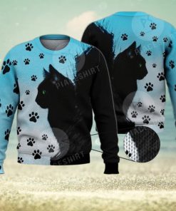 Cute Green Eyed Black Cat 3D Full Print Ugly Sweater Christmas Gift Sweater