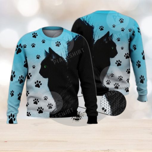 Cute Green Eyed Black Cat 3D Full Print Ugly Sweater Christmas Gift Sweater