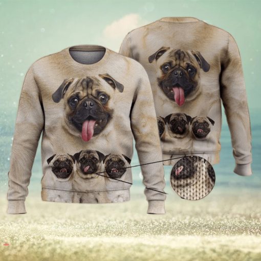 Cute Pug Face Funny Gift For Dog Lovers 3D Ugly Sweater Christmas Gift Sweater