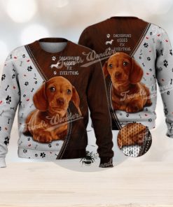 Dachshund Kisses Fix Everything Brown Cute 3D Full Print Ugly Sweater Christmas Gift Sweater