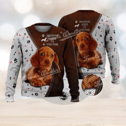 Dachshund Kisses Fix Everything Brown Cute 3D Full Print Ugly Sweater Christmas Gift Sweater