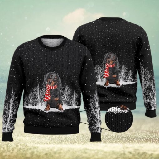 Dachshund Snowy Black Full Print For Dog Lovers 3D Ugly Sweater Christmas Gift Sweater