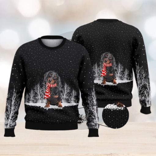 Dachshund Snowy Black Full Print For Dog Lovers 3D Ugly Sweater Christmas Gift Sweater