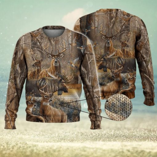 Deer Autumn Forest For Hunting Lovers 3D Full Print Ugly Sweater Christmas Gift Sweater