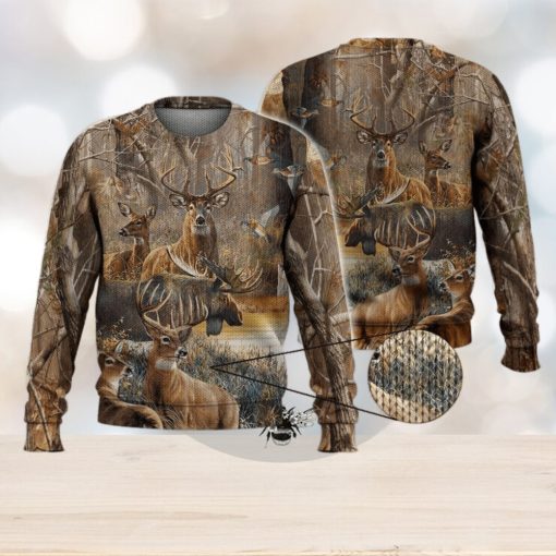 Deer Autumn Forest For Hunting Lovers 3D Full Print Ugly Sweater Christmas Gift Sweater