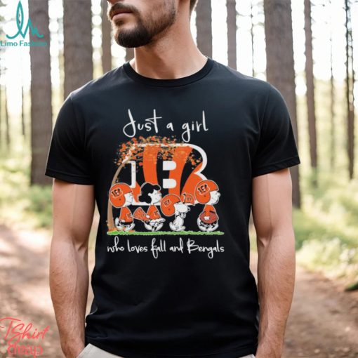 Design just a girl who loves fall and bengals shirt