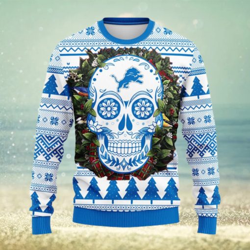 Detroit Lions Skull Flower Ugly Christmas Ugly Sweater