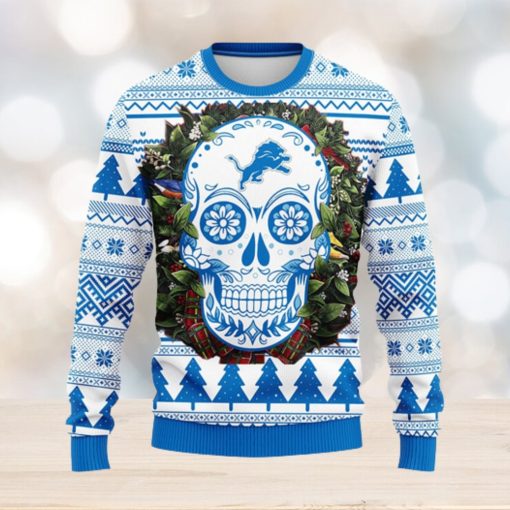 Detroit Lions Skull Flower Ugly Christmas Ugly Sweater