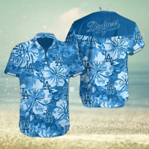 Dodgers Hawaiian Shirt Big Blue Hibiscus Los Angeles Dodgers Gift