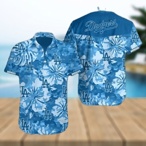 Dodgers Hawaiian Shirt Big Blue Hibiscus Los Angeles Dodgers Gift