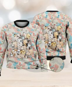 Dogs On Pink And Blue Birds Background Full Print 3D Ugly Sweater Christmas Gift Sweater