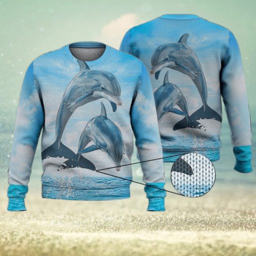 Dolphin Ocean Blue Sky 3D Full Print Ugly Sweater Christmas Gift Sweater