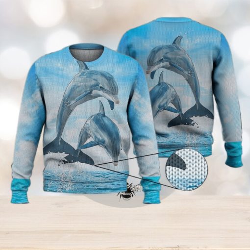 Dolphin Ocean Blue Sky 3D Full Print Ugly Sweater Christmas Gift Sweater