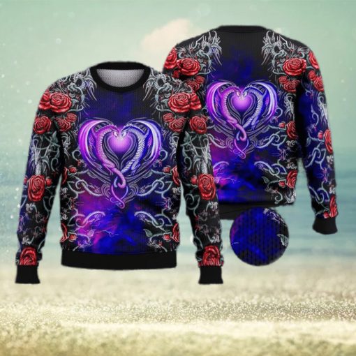 Dragon Love Roses Trending Shirts For Friends 3D Ugly Sweater Christmas Gift Sweater