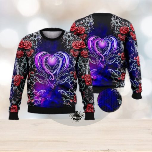 Dragon Love Roses Trending Shirts For Friends 3D Ugly Sweater Christmas Gift Sweater