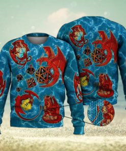 Dragon Plaing Dice Blue 3D Full Print Ugly Sweater Christmas Gift Sweater