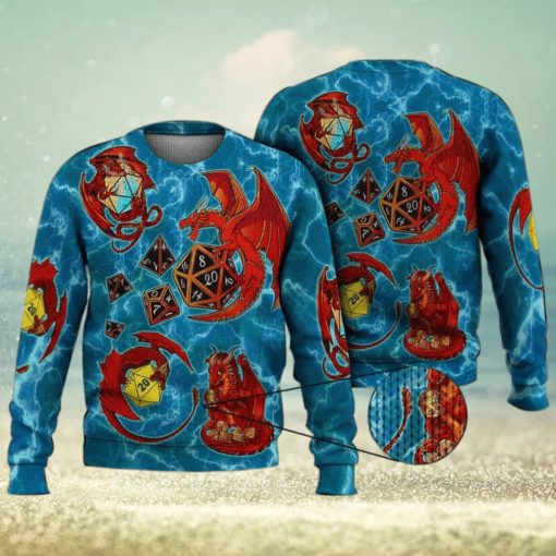 Dragon Plaing Dice Blue 3D Full Print Ugly Sweater Christmas Gift Sweater