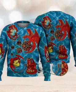 Dragon Plaing Dice Blue 3D Full Print Ugly Sweater Christmas Gift Sweater