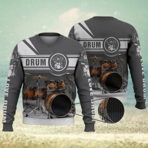 Drum Kit Love Drum Grey 3D Full Print Ugly Sweater Christmas Gift Sweater