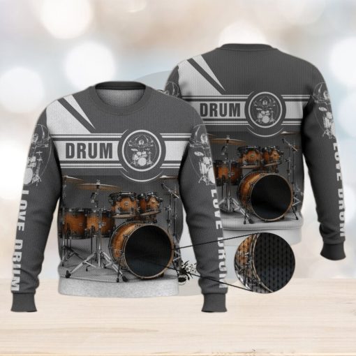 Drum Kit Love Drum Grey 3D Full Print Ugly Sweater Christmas Gift Sweater