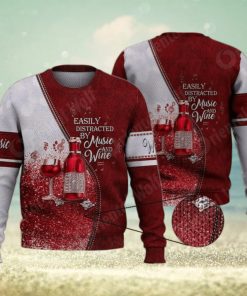 Easily Distracted By Music And Wine 3D Full Print Ugly Sweater Christmas Gift Sweater