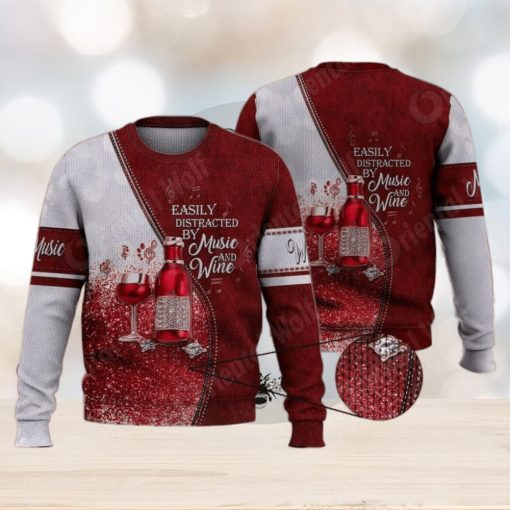 Easily Distracted By Music And Wine 3D Full Print Ugly Sweater Christmas Gift Sweater