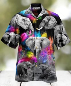 Elephant Grey Elepant With Colorful And Black Hawaiian Shirt