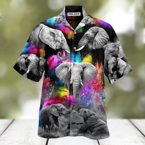 Elephant Grey Elepant With Colorful And Black Hawaiian Shirt