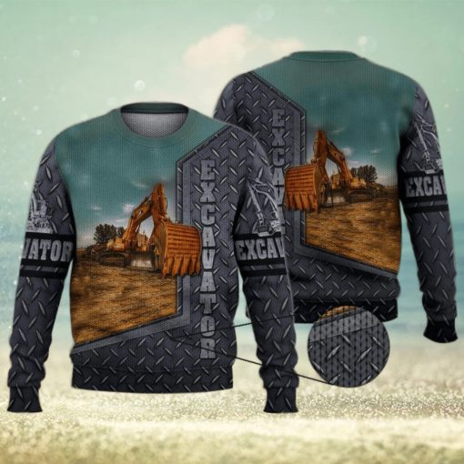 Excavator Cool Grey 3D Full Print Ugly Sweater Christmas Gift Sweater