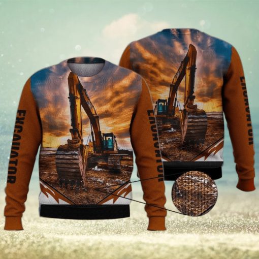 Excavator Orange 3D Full Print Ugly Sweater Christmas Gift Sweater