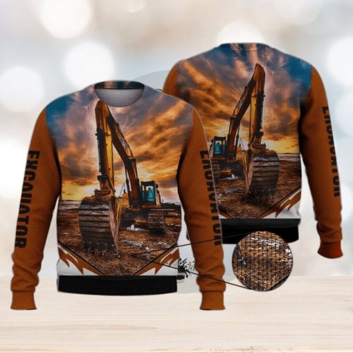 Excavator Orange 3D Full Print Ugly Sweater Christmas Gift Sweater